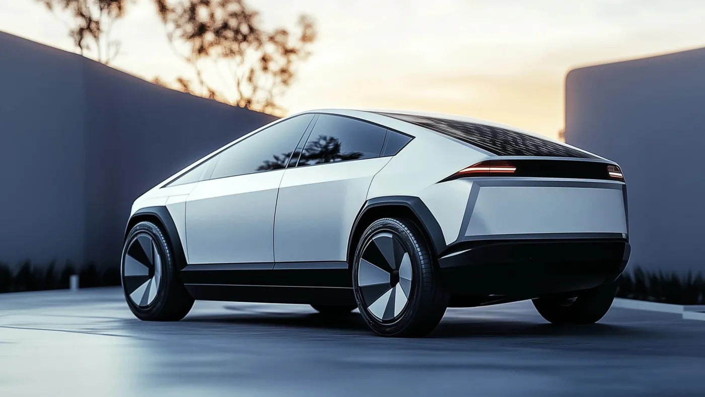 "Ηλεκτρικό αυτοκίνητο Tesla Model Q σε λευκό χρώμα, σε αστικό φόντο – το νέο προσιτό μοντέλο των 22.000 ευρώ"